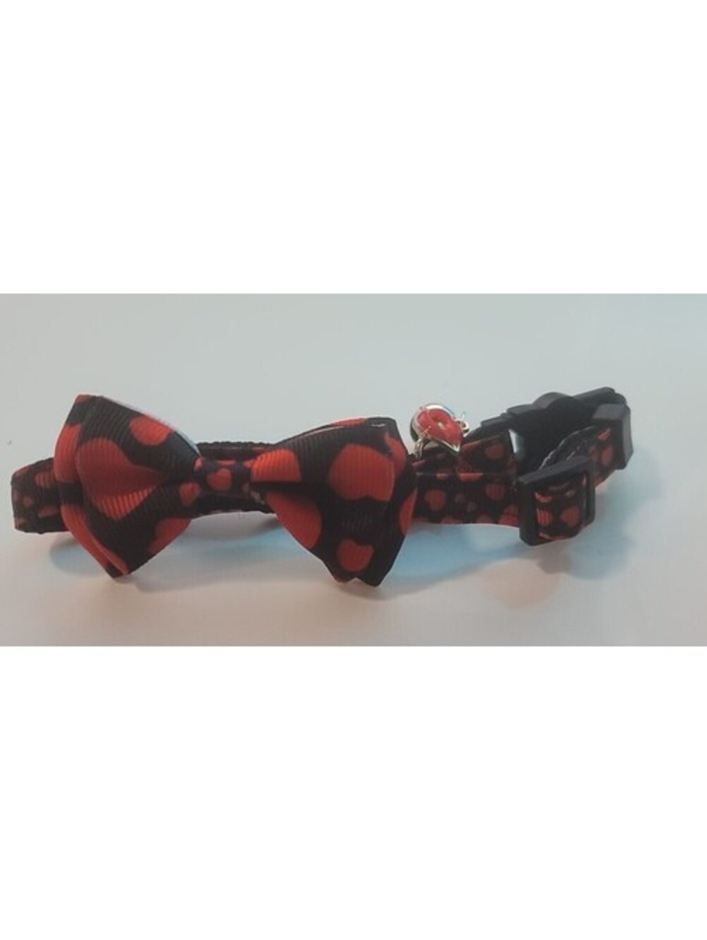HEART BOW RED BLACK CHARM CAT BREAK-AWAY ADJUSTABLE COLLAR -7" TO 10" XS - SMALL